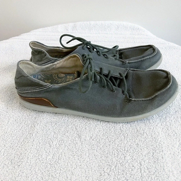 OluKai Manoa Mens 10.5 Casual Oxfords Lace Up Shoes Canvas Slip On Gray Comfort - Picture 5 of 12